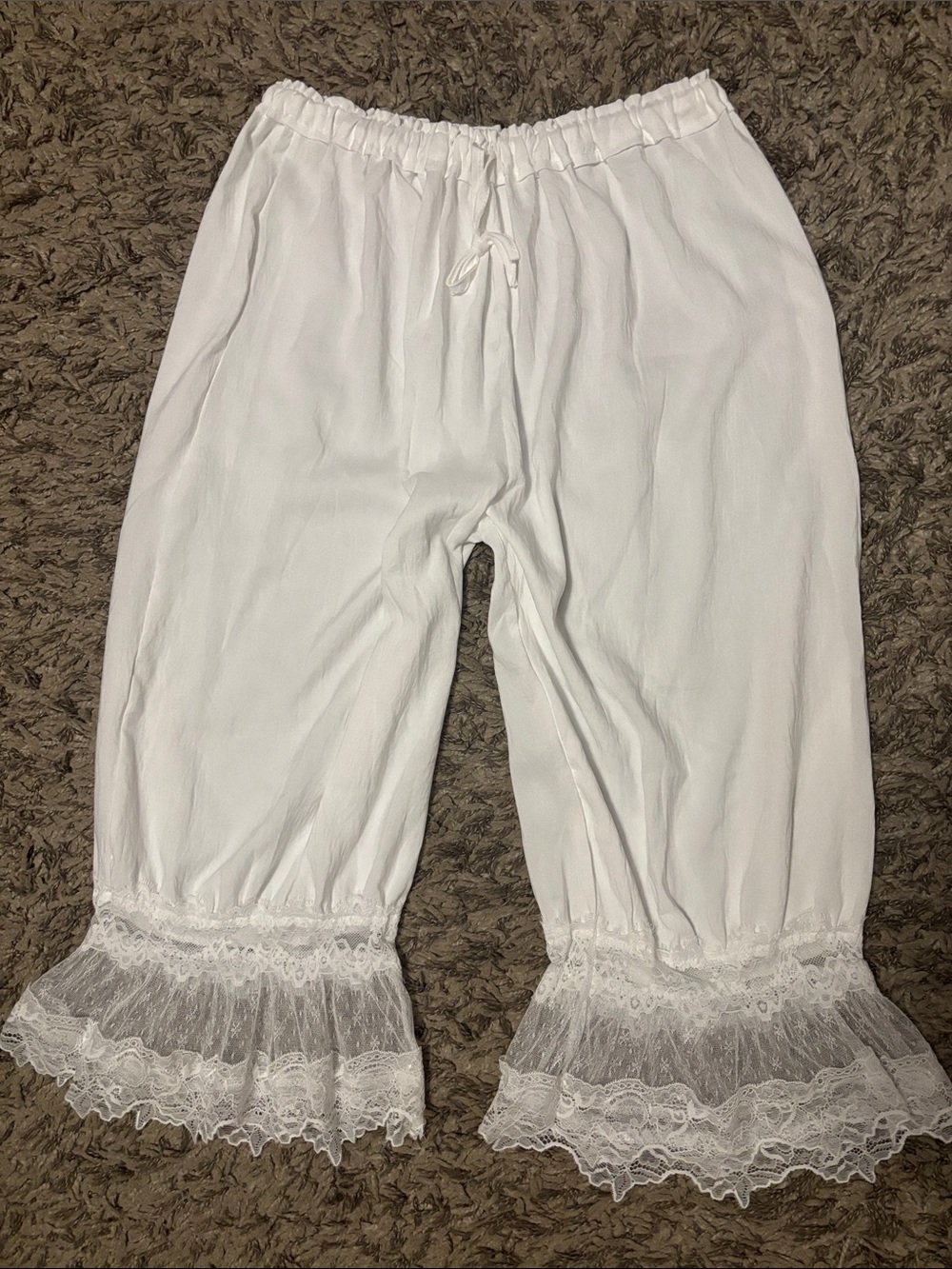 White Lace-Trim Wide Leg Bloomers